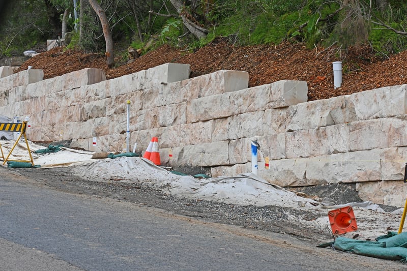 Natural Stone Retaining Wall Under Construction
