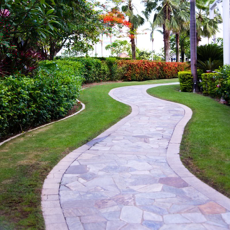 Curving Stone Pathway Through Lush Garden