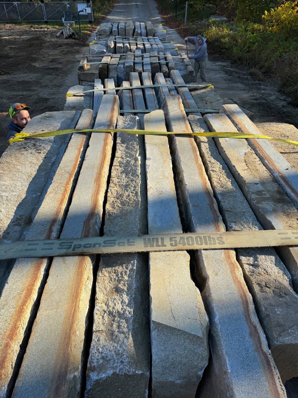Reclaimed Granite Curbing Slabs Ready For Transportation
